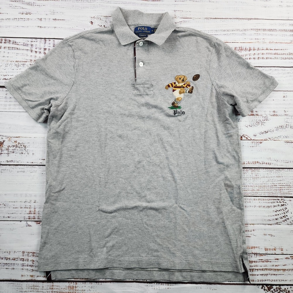 Polo Ralph Lauren Rugby Bear Mesh Polo Shirt Men's M Gray Classic Fit
